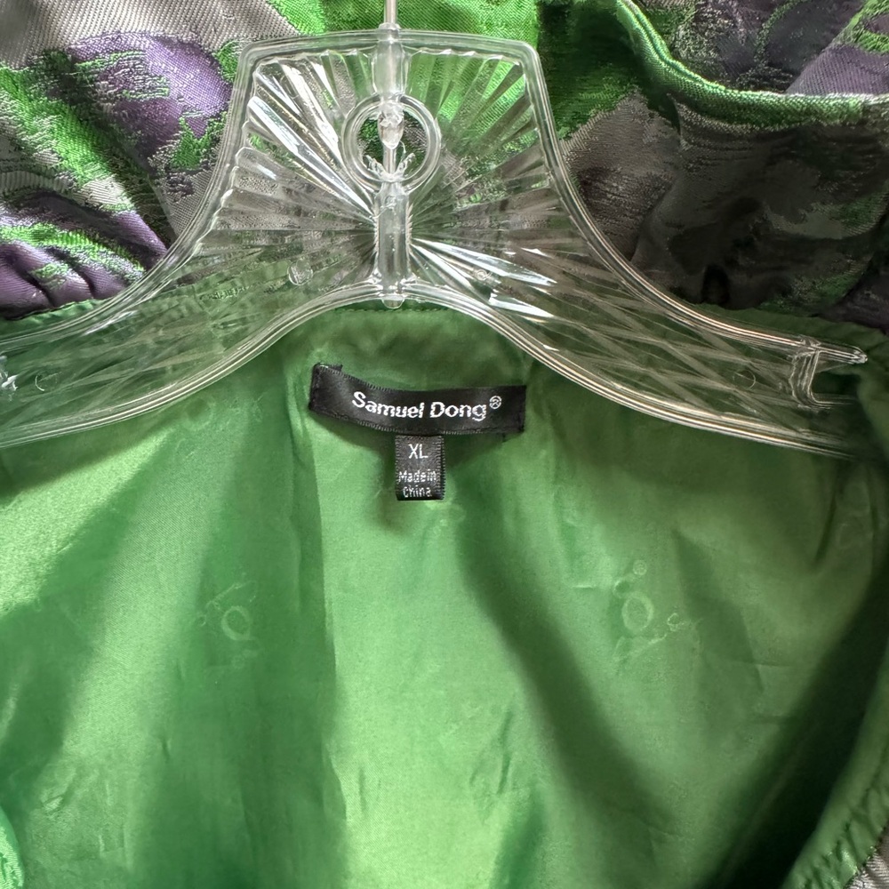 Green and Purple Floral Sleeveless Jaquard Dress - Picture 5 of 12